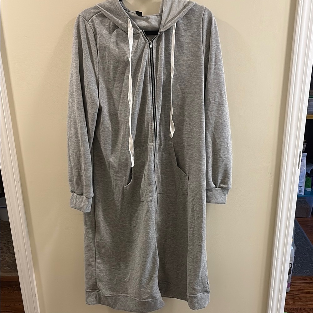 SHEIN Light Gray Hooded Zip-Up Cardigan